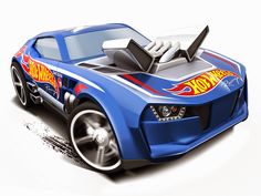 a blue car with flames painted on it's body and hood is shown in front of a white background