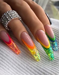 Colored Nail Designs, Unghie Sfumate, Stiletto Nail Art, Unique Acrylic Nails, Glam Nails, Rainbow Nails, Coffin Nails Designs, Pretty Acrylic Nails, Fancy Nails