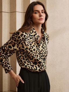 Women's Spring/Summer Leopard Print Studded Collar Decorative Blouse Women Shirt Coffee Brown Elegant  Long Sleeve Polyester Leopard Print,Textured Pattern Shirt Non-Stretch  Women Clothing, size features are:Bust: ,Length: ,Sleeve Length: Leopard Print Tops For Summer Workwear, Fitted Leopard Print Blouse For Summer, Elegant Leopard Print Blouse For Summer, Summer Fitted Leopard Print Blouse, Summer Leopard Print Top For Work, Summer Leopard Print Tops For Workwear, Fitted Leopard Print Summer Blouse, Summer Workwear Leopard Print Tops, Leopard Print Summer Workwear Top