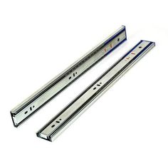 pair of stainless steel drawer slides on white background