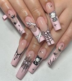 @ nailsbyaulani Bat Halloween Nails, Hello Kitty Halloween Nails, Trash Nails, Monster High Nails, Holloween Nails, Hard Nails, Goth Nails