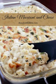 a pan of mac and cheese with a serving spoon Casarole Dishes, Italian Macaroni And Cheese Recipe, Chicken Sides, Buffet Recipes, Cannoli Dip, Couples Dinner, Macaroni And Cheese Recipe, Recipes Italian, Recipes Authentic