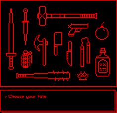 a red and black poster with different items on it, including pens, scissors, glue, etc