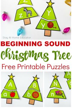 the beginning sound christmas tree printable puzzles for kids to practice letter recognition and spelling