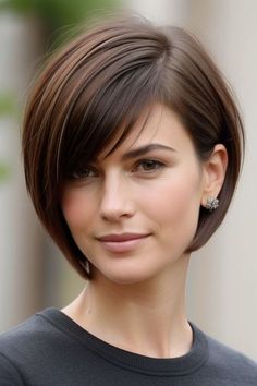 Fashion: #fashion, #style, #outfitinspiration, #beauty Short Straight Highlighted Hair, Short Haircut For Women With Round Faces, Below The Ear Haircut For Women, Short Bob On Round Face, Bobs Thick Hair, Bob For Round Face Double Chin, Short Straight Bobs, Chin Length Hair Round Face Short Bobs Haircuts For Women, Short Bob Hairstyles For Fine Hair