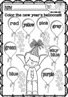 the new year's balloons coloring page for kids to color and write on it