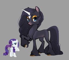 the pony is standing next to another pony with horns on it's back legs