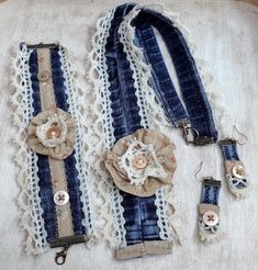 an old pair of jeans with lace and flowers on them