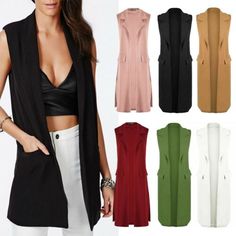 Trendy Fashion WOMEN'S LADIES SLEEVELESS LONG DUSTER COAT WAISTCOAT SMART FORMAL BLAZER JACKET, Womens-jacket Chic Fitted Sweater Vest, Fitted V-neck Cardigan With Pockets, Fitted V-neck Summer Outerwear, Sleeveless Fall Outerwear, Formal Vest With Pockets, Sleeveless Vest For Office Wear In Fall, Sleeveless Fall Outerwear For Office, Elegant Sleeveless Winter Blazer, Elegant Winter Blazer With Vest