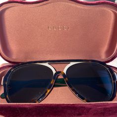 Tortoise, Gucci Ribbon Frame, Aviator Gucci Brown Aviator Sunglasses With Uv Protection, Luxury White Gucci Sunglasses, Luxury Gucci Tortoiseshell Sunglasses, Gucci Ribbon, Gucci Aviator Sunglasses, Gucci Accessories, Aviator Sunglasses, Tortoise, Sunglasses Accessories