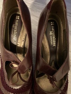 Vintage women's Naturalizer purple leather shoe size 9 Superb aubergine leather shoe 3 inch heel 10 inch insole with adjustable band with elastic on the foot rubber sole like new Faux Leather Heels With Removable Insole And Round Toe, Closed Toe Heels With Cushioned Footbed In Faux Leather, Closed Toe Faux Leather Heels With Cushioned Footbed, Formal Leather Heels With Ortholite Insole, Brown Synthetic Heels With Rubber Sole, Leather Heels With Cushioned Footbed, Medium Width, Fall Leather Heels With Cushioned Footbed, Leather Closed Toe Heels With Cushioned Footbed, Leather Heels With Cushioned Footbed And Closed Toe