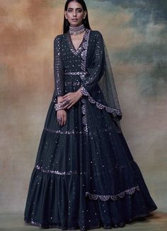 Dark Teal Green Tiered Anarkali Vvani by Vani Vats - Fabilicious Fashion Anarkali Wedding Dress, Gown Designs Indian, Vani Vats, Anarkali With Dupatta, Green Anarkali, Gown With Dupatta, Embroidered Anarkali, Salwar Kamiz, Designer Anarkali