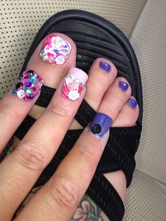 Swirl nails and toe designs Junk nails 3D, purple, hearts, roses, flowers, rhinestones, pink Nails Pink And Purple, Pink And Purple Nails, Purple And Pink Nails, Sand Nails, Purple Glitter Nails, Swirl Nails, Junk Nails, Purple Nail Art, Heart Nail Designs