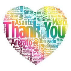 a heart shaped word cloud with the words thank you in many languages