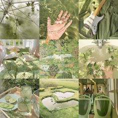 there is a collage of pictures with green things