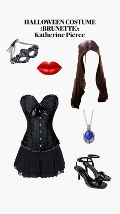 halloween costume brochure with accessories including shoes, necklace and choker on white background