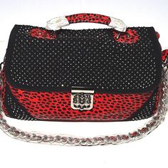 For Sale Is A Buxton Brand B Collective Handbag. This Handbag Is Very Unique In Red And Black Leopard Print With Silver/Black Rhinestones Decorating It. This Is A High Quality Well Made Piece. The Only Flaw Is Some Missing Rhinestones I Would Say About 4 Or 5. This Handbag Comes With The Attached Chain Strap And Also A Matching Red And Black Leopard Adjustable Strap. The Mechanism On The Front Is A Chrome Faucet Handle Style. This Purse Has Plenty Of Pocket Space! Man Made Materials. 13"X9"X6" Top Handle Shoulder Bag With Rhinestones For Everyday, Luxury Rhinestone Shoulder Bag For Everyday Use, Designer Leather Shoulder Bag With Rhinestones, Designer Bags With Rhinestones For Everyday Use, Rectangular Shoulder Bag With Rhinestone Rivets For Everyday Use, Designer Rectangular Shoulder Bag With Rhinestones, Designer Rhinestone Clutch Bag, Designer Rhinestone Rectangular Shoulder Bag, Designer Rectangular Rhinestone Shoulder Bag