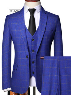 Plaid Wedding, Prom Tuxedo, Suits Series, Suits Men Business, Korean Dress, Business Suit, Blue Plaid, Men Looks, Wedding Groom