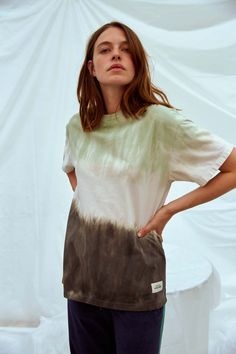 Round-neck oversized band t-shirt in a khaki tie-dye. Features the Etre Cecile Future Vintage logo patch on the bottom left edge. Tie Dye Tops, Tie And Dye, Women's Wardrobe, Dyed Tops, Vintage Logo, Short Tops, Patch Logo, Short Sleeves Tops, Classic T Shirts