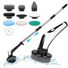 an image of a cleaning brush and other items in the water on a white background