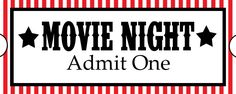 the movie night admit one sign is shown in red and white striped paper with stars on it