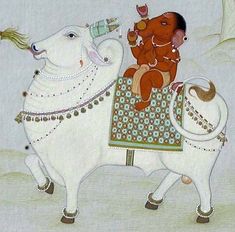 Nandi Bull, Indian Miniature, Contemporary Folk Art, Indian Artwork, Miniature Paintings, Indian Painting, Om Namah Shivaya, Ganesha Painting