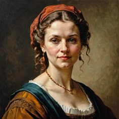 a painting of a woman wearing a red headband