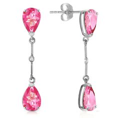 Item: 1718 Description 14k. Gold Diamonds & Pink Topaz Dangling Earring (White Gold) Secured By Post Friction Push Backs A Pair Of Drop Earrings Featuring Natural Pink Topaz With A Glint Of Genuine Diamonds. Item Information Metal: 14k. Solid Gold Metal Weight: 3.10 Gr. Diamonds 2 Round Cut, K-M Color, Si-1 Clarity = 0.01 Ct Gemstones 4 Pear Shape, 9x6 Mm, Pink Topaz = 7.00 Ct Measurements Height: 1.38 In ( 35.1 Mm) Width: 0.24 In ( 6.1 Mm) Fine Jewelry Pink Diamond Earrings For Formal Occasions, Pink Diamond Earrings For Formal Events, Fine Jewelry, Pink Diamond Earrings For Formal Occasions, Formal Pink Diamond Earrings With Prong Setting, Pink Diamond Accent Earrings For Formal Occasions, Pink Teardrop Earrings With Prong Setting, Formal Pink Earrings With Diamond Accents, Pink Teardrop Jewelry With Prong Setting, Pink Diamond Gemstone Earrings For Anniversary