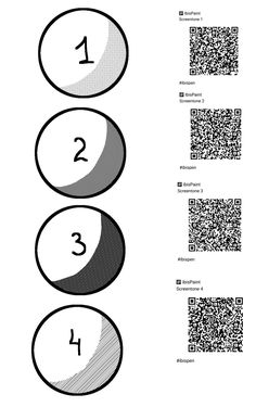 three circles with the numbers 1, 2, 3 and 4 on them are shown in black and white