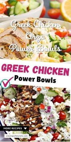 greek chicken power bowls recipe on a plate