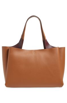 A logo stamp and signature T-Timeless stitching enrich the design of this pebbled calfskin-leather tote that features a distinctive gusseted silhouette. Shoulder straps Protective metal feet Leather Made in Italy Designer Handbags Brown Rectangular Bag With Grained Texture, Brown Grained Texture Rectangular Bag, Formal Brown Bag With Grained Texture, Brown Leather Bag With Grained Texture, Brown Bags With Grained Texture For Daily Use, Brown Grained Texture Bag For Daily Use, Everyday Bags In Calf Leather With Grained Texture, Everyday Calf Leather Bag With Grained Texture, Brown Grained Texture Shoulder Bag For Everyday Use