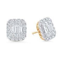 At 2.47 carats, these emerald cut diamond studs are the most perfect accessory to any ensemble. They feature five emerald cut diamonds, outlined by a halo of round diamonds for a truly striking look. Luxury Emerald Cut Diamond Earrings, Emerald Cut Diamond Earrings With Halo Setting, Emerald Cut Diamond Fine Jewelry Earrings, Diamond Emerald-cut Halo Earrings, Large Diamond Stud Earrings, Luxury Emerald-cut Diamond Earrings For Formal Occasions, Diamond Halo Earrings, Emerald Cut Halo, Halo Diamond Earrings