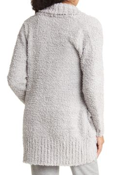 Cozy up in a fuzzy knit cardigan that's so soft and warm you'll never want to take it off. 30 1/2" length (size Small) Shawl collar Open front Long sleeves Front patch pockets 100% polyester Machine wash, line dry Imported Model stats: 5'10" height, 32" bust, 25" waist, 36" hip. Model is wearing size Small. Cozy Cardigan With Soft Texture For Cold Weather, Cozy Sweater For Cold Weather With Soft Texture, Cozy Winter Cardigan With Soft Texture, Cozy Sweater Coat For Layering, Cozy Sweater With Soft Texture, Cozy Soft Knit Gray Sweater, Cozy Knit Sweater Coat With Soft Texture, Cozy Gray Cardigan, Cozy Knit Cardigan With Soft Texture