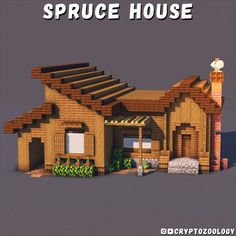 an image of a house made out of wood and bricks with the words spruce house above it