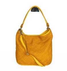 "Italian Yellow Soft Woven Leather Crossbody Bag, Slouchy Shoulder Bag Handbag, Customizable, Handmade Woven Yellow Leather Purse, Rose, comes in dimensions below W 12.6\" x H 10\" x D 4\". Handle drop: 10\" The bag has made in distressed soft cowhide and distressed brass hardware We offer a free customization for monogramming Inside: One main compartment inside Interior fully lined with cotton fabric One zippered pocket Two small iPhone/smart pocket Please note, leather and hardware got a speci Yellow Pouch Bag With Detachable Handle, Yellow Pouch Shoulder Bag With Detachable Handle, Handmade Yellow Top Handle Bag, Yellow Rectangular Hobo Bag With Detachable Handle, Yellow Pouch Bucket Bag With Detachable Strap, Yellow Bucket Bag With Detachable Strap, Elegant Yellow Hobo Bag For Everyday Use, Elegant Yellow Hobo Shoulder Bag, Yellow Pouch Shoulder Bag For Evening