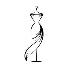 a black and white drawing of a dress on a mannequin