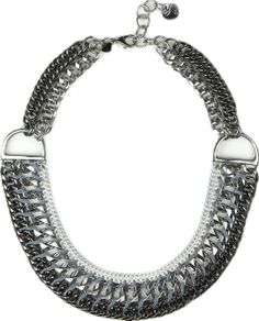 Mayfair- 3 tone silver chain necklace.  Add a little hardware to your outfits this season with Mayfair. This sophisticated piece features beautifully woven three tone silver/metal links, which are hand finished with woven cotton. Wear with skinny black jeans to complete your glam rock look. Or use it to add a little class to a feminine frock. http://www.byariane.com.au/Sistaco-Mayfair Rock Look, Glam Rock, Silver Chain Necklace, Woven Cotton, Cotton Weaving, Silver Chain, Metallic Silver