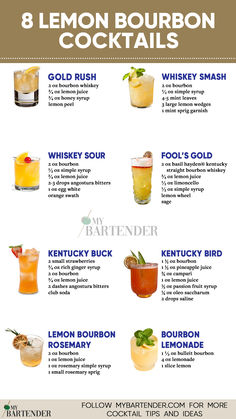 Lemon Bourbon Cocktails Mix Drinks With Whiskey, Lemon Bourbon Cocktail, Burbon Drinks, Alcoholic Slush Recipes, Bourbon Drinks Recipes, Cheers Bar, Whiskey Recipes