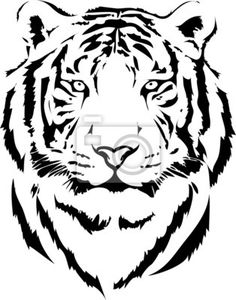 a black and white tiger's face is shown in the shape of a head