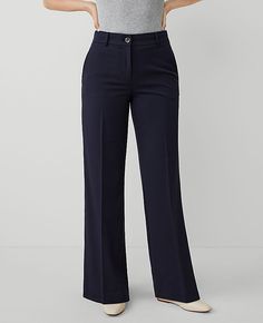 A modern must-have with a statement leg and flattering high waist. Front zip with button closure. Belt loops. Front off-seam pockets. Back besom pockets.,Leg Shape:Wide Leg – a modern must-have with a statement leg and flattering high waist,Rise:High rise: sits 1/2" to 1" below natural waist,Imported:Imported,Fit:Relaxed & easy,Length:Full length: 28 1/2" inseam with 22 1/2" leg opening,Fabrication:62% Polyester, 34% Viscose, 4% Spandex,Garment Care:Machine Washable The Petite Perfect Wide Leg Pant - Curvy Fit by Ann Taylor Size petite - 8 Night Sky Women's Curvy, Wide, Leg, Pants, 62%, Polyester, 34%, Viscose, 4%, Spandex, Machine, Washable Modern Mid-rise Bottoms With Welt Pockets, Office Dress Pants With Pockets Full Length, Full Length Office Dress Pants With Pockets, Office Full-length Dress Pants With Pockets, Office Dress Pants With Pockets And Full Length, Mid-rise Dress Pants With Pockets For Business Casual, Mid-rise Dress Pants For Business Casual With Pockets, Mid-rise Dress Pants For Business Casual, Mid-rise Business Casual Dress Pants With Pockets