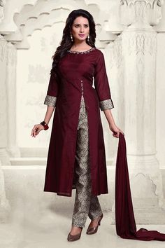 Wine Suit, Anarkali Salwar Suits, Silk Kurti Designs, Designer Salwar Kameez, Anarkali Salwar, Indian Designer Suits, Salwar Designs, Kurti Designs Latest