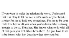 an open book with the words, if you want to make the relationship work understand that it is okay to let see what's inside of your heart