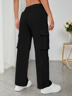 Step up your style game with these Solid Color Flap Pocket Zipper Fly Pants. These pants feature flap pockets and a zipper fly, combining functionality and fashion seamlessly. The solid color design offers a sleek and streamlined look that can be dressed up or down. Whether you're going for a polished office ensemble or a casual weekend look, these cargo pants will elevate your outfit with their stylish flair. Details: Style: Casual Pattern Type: Plain Type: Cargo Pants Waist Line: Natural Lengt Trendy Denim, Casual Weekend, Elevate Your Look, Casual Tee, Casual Denim, Waist Length, Drop Waist, Flap Pocket, Cargo Pants