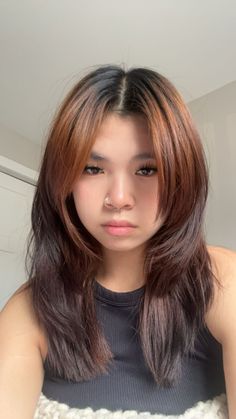 #layers#hair#asian#brown#black#long#curtainbangs#bangs#nose#piercings#eyelashes#aesthetic#inspo#pretty Nostril Piercing Asian, Asian Piercing, Flat Nose Asian, Girls With Nose Piercing, Eyelashes Aesthetic, Nose Piercing Aesthetic, Two Nose Piercings, Hair Asian