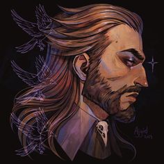 a drawing of a man with long hair and beard