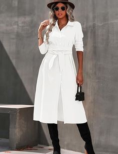 Fashion forward with this Fall Fashion Button Down Long Sleeve Belted Dress! Minimalistic but chic, this dress is designed to flatter with a belted waist and button down closure. Perfect for a night out or the office, this timeless piece ensures you will always look your best. 100% Polyester Button closure Machine Wash Long sleeve midi shirt dress with belt is made of 100% Polyester.The fabric is lightweight,comfortable and skin-friendly. Unique and chic style is great for spring and fall wear. Shirt Dress With Belt, Winter Knit Hats, Fall Wear, Midi Shirt Dress, Long Sleeve Midi, Look Your Best, Winter Knits, Black Button, Belted Dress