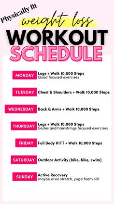 the workout schedule is shown in pink and yellow