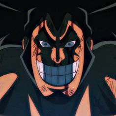 an animated image of a man with his mouth open and tongue out, wearing black