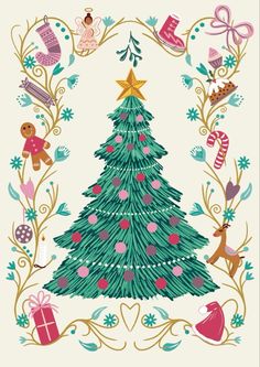 Christmas Wonderland Illustration, Xmas Illustration Design, Christmas Tree Artwork, Xmas Illustration, Gingerbread Reindeer, Christmas Tree Illustration, Whimsical Christmas Tree, Christmas Typography, Christmas Challenge