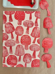 the supplies needed to make this mushroom art project